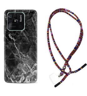 Xiaomi Poco X3 Pro M4 Pro X4 Pro C40 10C Kılıf Boyun Asklı Rasta Silikon Kara Mermer 1375
