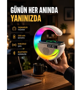 Kablosuz Şarjlı LED Masa Lambası Çalar Saat ve Beyaz Gürültü Özellikli