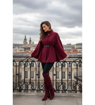 Gold Detaylı Kaşe Pelerin Panço 6100 (Bordo)