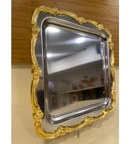 TEPSİ TEK KİŞİLİK KAHVE ÇAY SUNUM KARE GÜMÜŞ ALTIN 24X24 CM