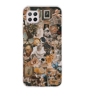 Huawei P40 Lite Uyumlu Aesthetic Sanatsal Kolaj Desenli Şeffaf Telefon Kılıfı