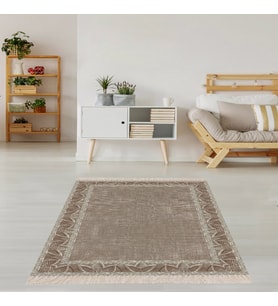 Nakış Desen Çerçeveli Dijital Baskı Yıkanabilir Kaymaz Taban Modern Salon Halısı ve Yolluk (Kahve) (Kahverengi)