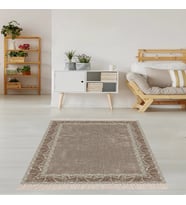 Nakış Desen Çerçeveli Dijital Baskı Yıkanabilir Kaymaz Taban Modern Salon Halısı ve Yolluk (Kahve) (Kahverengi)