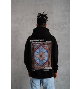 Erkek Kilim Desen Kapüşonlu - Siyah