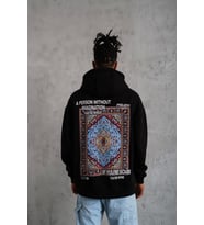 Erkek Kilim Desen Kapüşonlu - Siyah