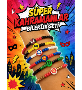 Süper Kahramanlar Çocuk Bileklik Seti (Örümcek Adam, Batman, Hulk, Kaptan America, Superman, Demir Adam) (Karne-Doğumgünü)