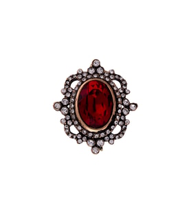 Elmas Montür Elmas Montür Swarovski Taşlı Yakut Kırmızı Broş Sevgiliye Hediye (Gold)