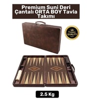 Premium Yüksek Kaliteli Tam Suni Deri Kaplama Fermuarlı Çantalı Akrilik Pullu Orta Boy Tavla Takımı
