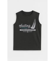 Erkek Bisiklet Yaka Baskılı Kolsuz T-shirt