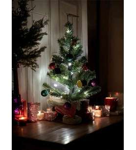 40 Cm Süslü ve Led Işıklı Yılbaşı Çam Ağacı Kütük Tabanlı Jüt Ipli
