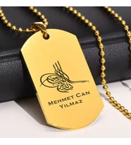Kişiye Özel İsimli Künye Çelik Kolye Plaka Osmanlı Tuğrası Kolye Tasarım (Gold)