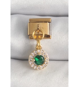 316L Çelik Gold Renk Sallantı Yeşil Zirkon Taşlı Nomination Charm - TJ-BC1344