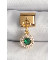 316L Çelik Gold Renk Sallantı Yeşil Zirkon Taşlı Nomination Charm - TJ-BC1344