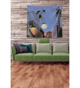Multirenk Ayda Yürüyen Çocuk Leke Tutmaz Kadife Kumaş Duvar Örtüsü Duvar Halısı Tapestry (Lacivert)