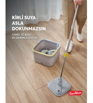 Home Care Dual System Kare Mop Seti Temiz Kirli Su Ayrı Hazneli 2 Adet İz Bırakmayan Mikrofiber Bez (Silver)