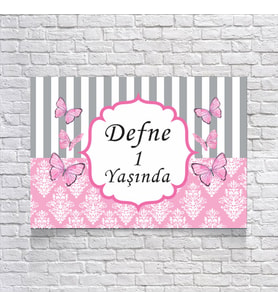 Pembe Kelebek Temalı Doğum Günü Afişi 35X50 cm