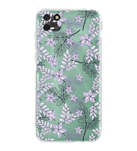 PrintiFy Huawei Y5P Uyumlu Kamera Korumalı Floral Lila Tasarımlı Şeffaf Silikon Kılıf