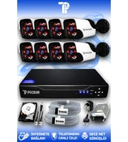 PICAM 8 Kameralı Panda 8 Dış Kamera Set 1 TB HDD Full HD Gece Görüşlü Güvenlik Kamerası Sistemi