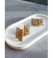 Abstract Face Gold & Silver El Yapımı Özel Tasarım Yüz Küpe - Sanatsal ve Şık (Altın-Gümüş)