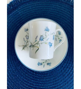 Staffordshire Moorland Serisi Mavi Çan Çiçeği Desen Vintage Porselen 1 Adet Zarif İngiliz Kahve Fincanı