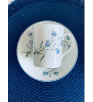 Staffordshire Moorland Serisi Mavi Çan Çiçeği Desen Vintage Porselen 1 Adet Zarif İngiliz Kahve Fincanı