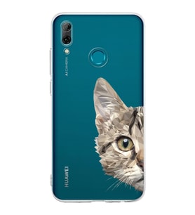Huawei P Smart 2019 Uyumlu Kamera korumalı Kapak Catface Tasarımlı  Şeffaf Kılıf
