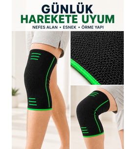 Siyah Yeşil Örme Dizlik Esnek ve Nefes Alabilen Spor Diz Desteği