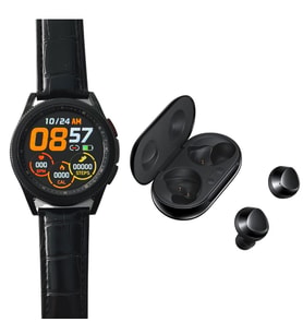 TWS Watch 4 LRD Classic 46mm Siyah Deri Kordonlu Akıllı Saat ve Buds Plus Siyah