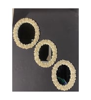 Dekoratif Polyester Üçlü Otantik Çiçek Desenli Ayna Takımı Krem Gold Eskitme