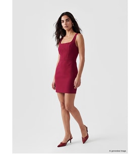 LCW Vision Bordo Kare Yaka Belden Oturtmalı Mini Elbise