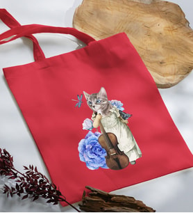 BK Gift Kedi Tasarımlı Kırmızı Kumaş Bez Çanta, Baskılı Omuz Çantası, Alışveriş Çantası, Arkadaşa Hediye-3