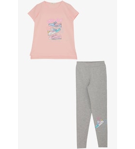 Breeze Kız Çocuk Taytlı Takım Renkli Ayakkabı Baskılı 5-10 Yaş, Pembe
