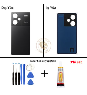 Xiaomi Redmi Note 13 Pro Plus 5G - Lenssiz Gece Siyahı Arka Pil Kapağı + Yapıştırıcı ve Vida Seti