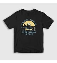 Presmono Unisex Çocuk Siyah Everything Is Fine Cat Kedili T-Shirt 447318tt