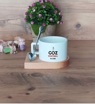 Göz Doktoru Kupa Bardak Kısa Ahşap Altlıklı Kaşıklı Tıp Bayramı Hediyesi