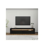 Batı Led Işıklı, 2 Kapaklı Tv Ünitesi, Tv Sehpası (Desenli Siyah)