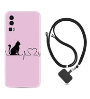 General Mobile Gm 23 Kılıf Resimli Boyun Askılı İpli Desenli Silikon Pink Cat Heart 1303