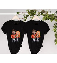 BK Gift Kişiye Özel Sevgililer Karikatürlü İkili Siyah T-shirt Seti, Sevgililer Hediye, Çift Hediyesi, Yıl Dönümü Hediyesi, Kişiye Özel Tişört (Model 1)