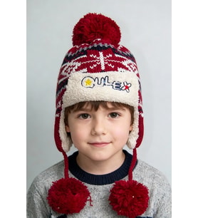 Jakarlı Unisex Çocuk Pilot Bere 1146 beyaz (Kırmızı)