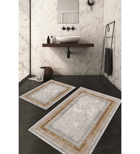 Dijital Baskılı Kaymaz Taban Yıkanabilir 2'li Klozet Takımı Banyo Paspası NDKZ-HT-662 (Kahverengi)