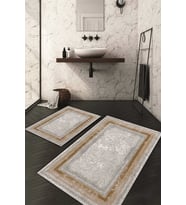 Dijital Baskılı Kaymaz Taban Yıkanabilir 2'li Klozet Takımı Banyo Paspası NDKZ-HT-662 (Kahverengi)