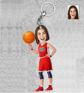 Kişiye Özel Basketbolcu Kadın Ahşap Anahtarlık-1