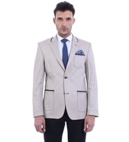 Çift Düğmeli Cepli Erkek Krem Ceket- Wessi (Gümüş)