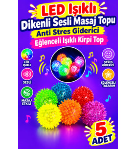alpmodel Led Işıklı Dikenli Sesli Masaj Topu Anti Stres Giderici Eğlenceli Işıklı Kirpi Top 5 Adet