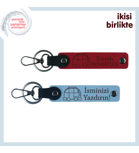 Yolculuklardan Geriye Kalacak Set, Kişiye Özel Anahtarlık 2’li, İsim Yazılabilir, Kırmızı-Gök Mavi