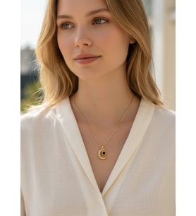 Çelik Gold Taşlı Ay Kolye - 25ctr418
