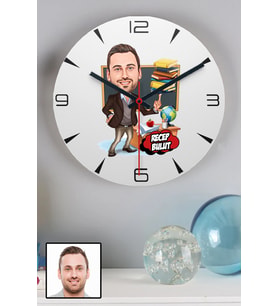 Erkek Öğretmene Kişiye Özel Hediye Karikatürlü Duvar Saati