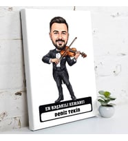 Kemancıya Hediye Erkek Karikatürlü Kanvas Tablo