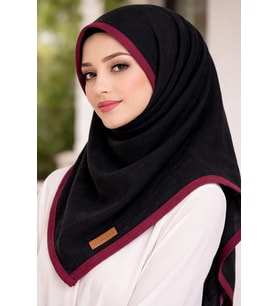 Mismara Müslin Biyeli Eşarp Siyah Bordo