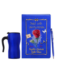 Sevgililer Gününe Özel Mavi Defter Kalem & Termos Mug Hediye Seti 15